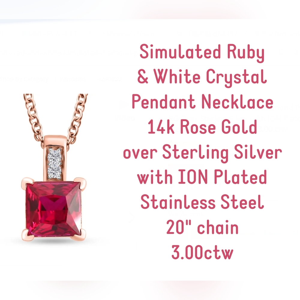 Stunning simulated Ruby necklace, 14k RG over sterling silver